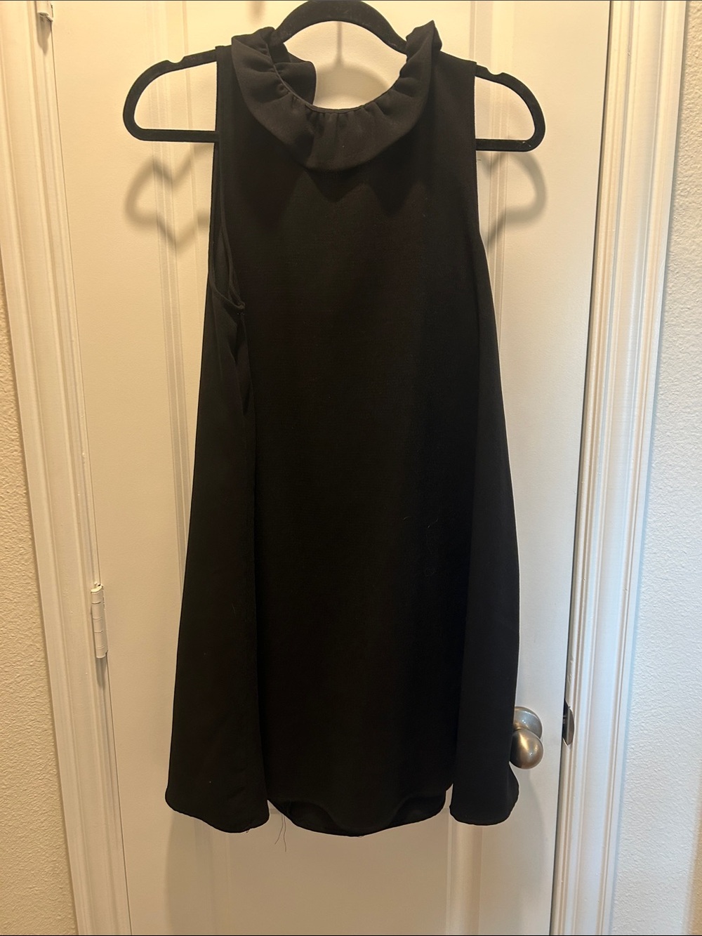 DO+BE Black Sleeveless Shift with Ruffled Neckline